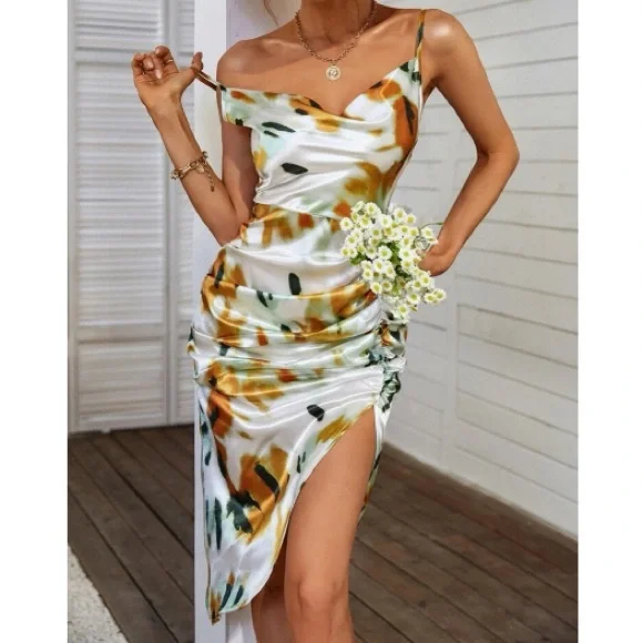 Boho brush print slit thing cami  dress - Picture 5 of 6